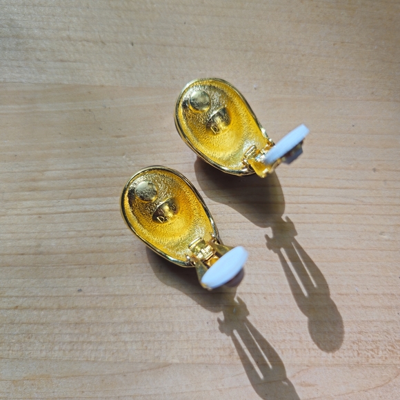 Joan Rivers Enamel Crystal Statement Clip Earrings Signed - Picture 5 of 6